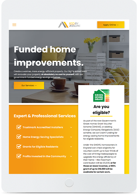 Mockup of the Eco by Assure website on tablet designed by Red Robin Creative
