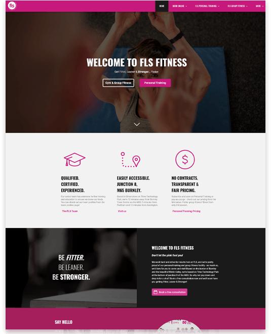 Mockup of the FLS Fitness website on desktop designed by Red Robin Creative