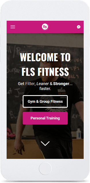 Mockup of the FLS Fitness website on mobile designed by Red Robin Creative