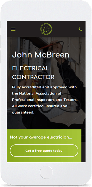 Mockup of the John McBreen Electrical Contractors website on mobile designed by Red Robin Creative