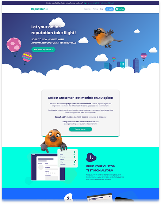 Mockup of the RepuRobin website on desktop designed by Red Robin Creative