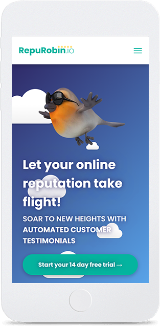 Mockup of the RepuRobin website on mobile designed by Red Robin Creative